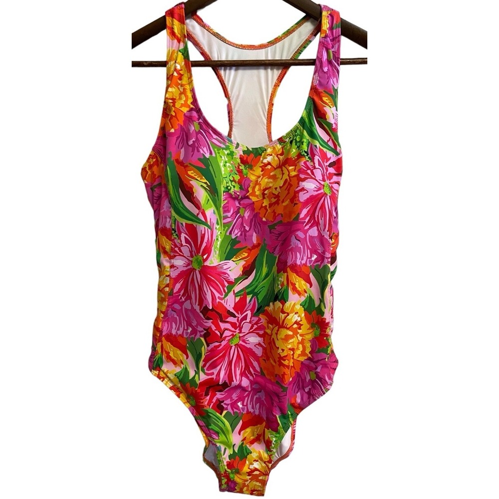Nicole Miller One Piece Swimsuit Women L Malibu Bloom Floral NWT